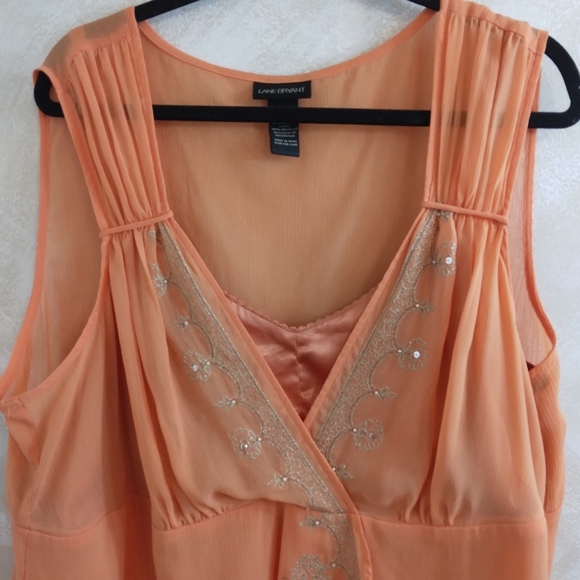 Size 26 Lane Bryant Peach Tank Top Bling Sparkle Faux Wrap - Picture 2 of 8